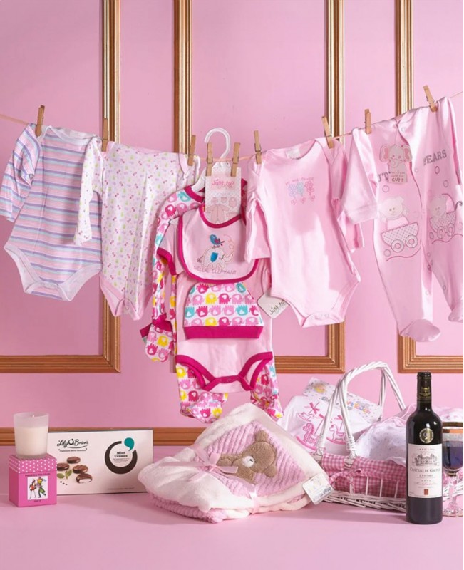 Baby Girl Glee (with wine) Gift Basket Baby Girl Glee (with wine) Gift Basket